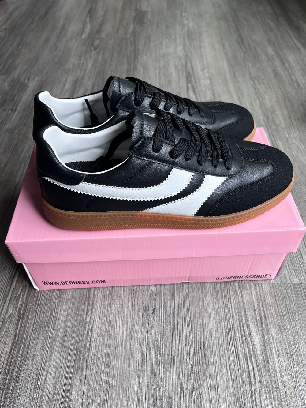 Women's Black & White Lace Up Sneakers with Gum Sole